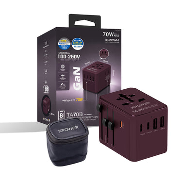 (預售產品)(追加新色)XPower TA70B 8輸出 PD/PPS 70W Gan旅行充電器 (酒紅色)