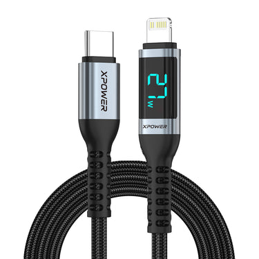 XPower YC028 1.2MLED顯示Type-C To Lightning 27W鋁合金傳輸尼龍充電線