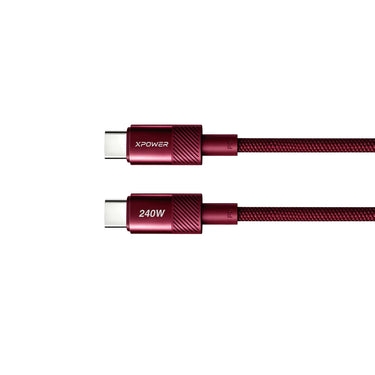(預售產品)XPower CC240D 鋁合金 240W PD3.1編織高速傳輸數據充電線 (酒紅色)