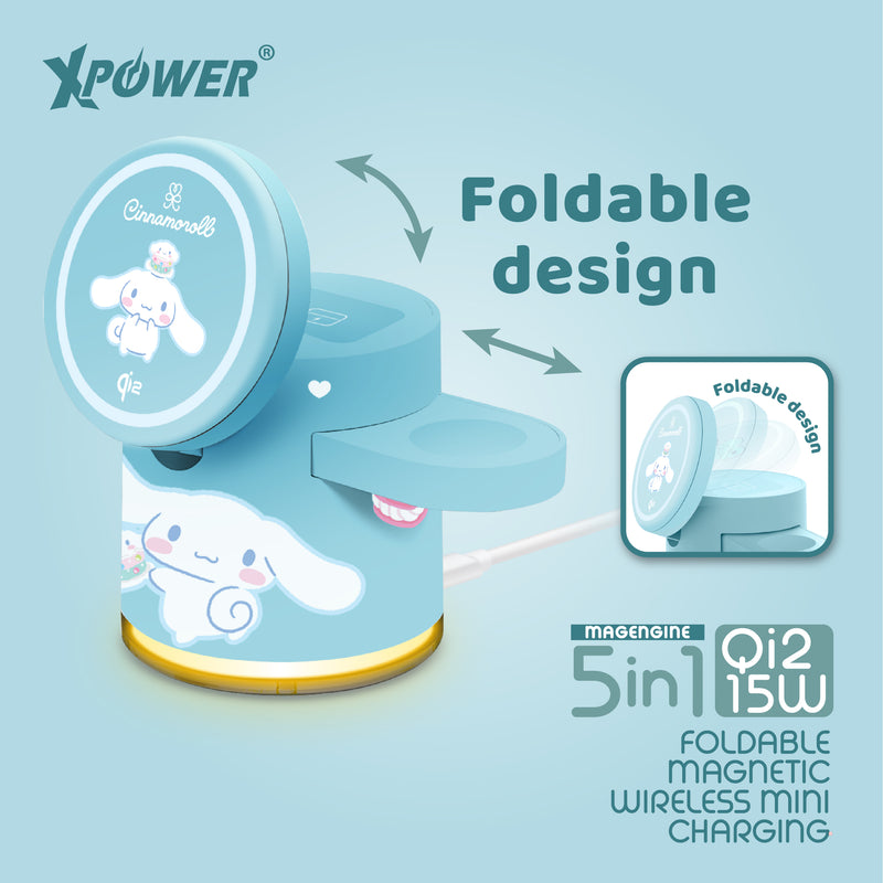 XPower x Sanrio Cinnamoroll GE1 Qi2迷你掌心5合1 MagCharge 15W磁吸无线充电座