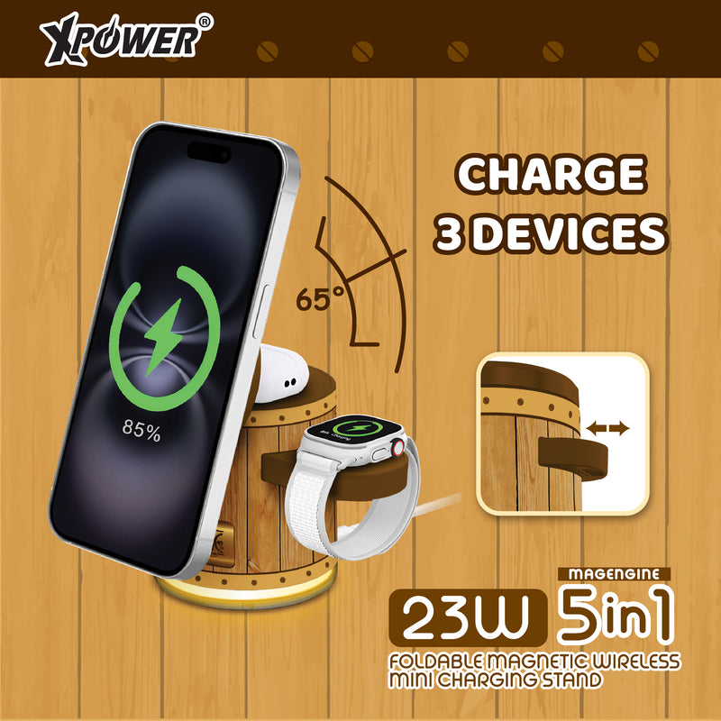 XPower x One Piece GE1 Qi2迷你掌心5合1 MagCharge 15W磁吸无线充电座