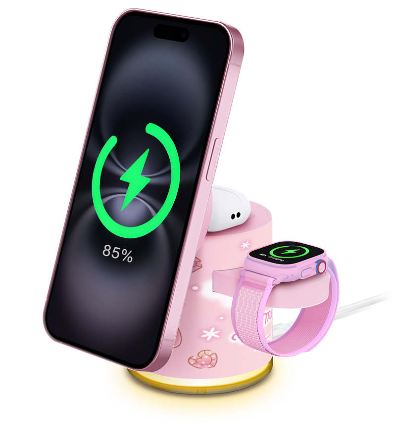 XPower x Sanrio My Melody GE1 Qi2迷你掌心5合1 MagCharge 15W磁吸无线充电座
