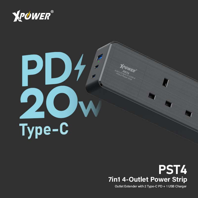 XPower PST4 58mm 3米線長 7輸出PD 3.0獨立開關4頭拖板