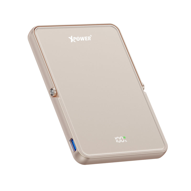 (隨機顏色)(外殼不完美)XPower M5K2 5合1鋅合金支架數顯 5000mAh PD3.0+QI2 磁吸移動電源