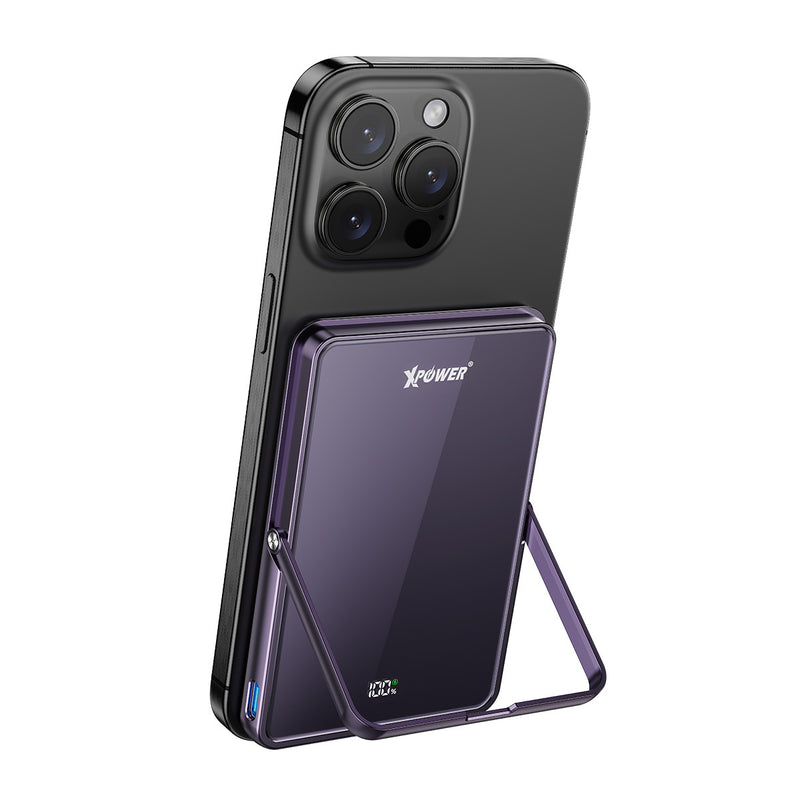 (隨機顏色)(外殼不完美)XPower M5K2 5合1鋅合金支架數顯 5000mAh PD3.0+QI2 磁吸移動電源
