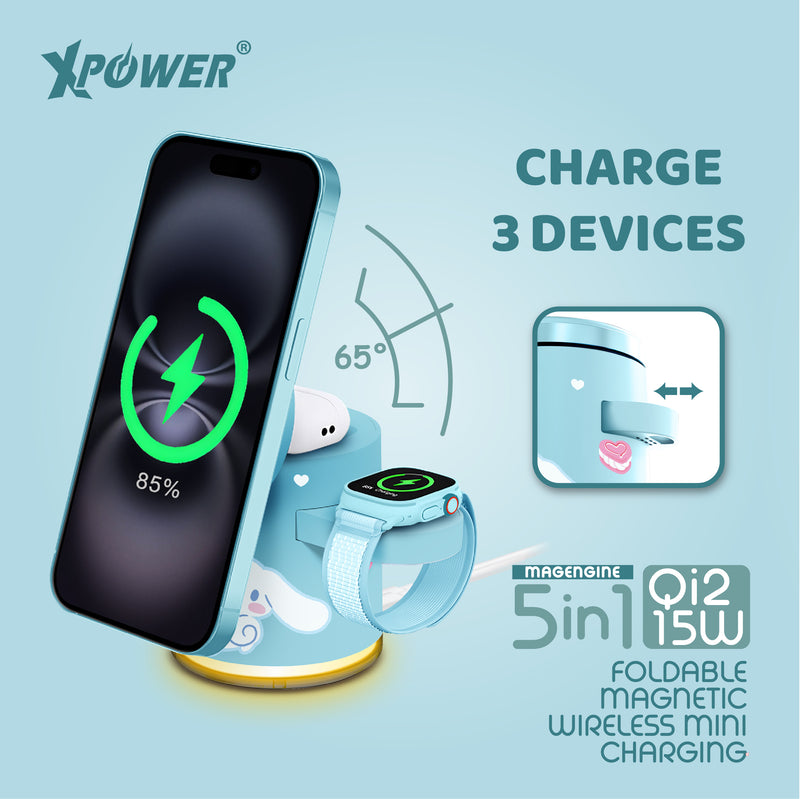 XPower x Sanrio Cinnamoroll GE1 Qi2迷你掌心5合1 MagCharge 15W磁吸无线充电座