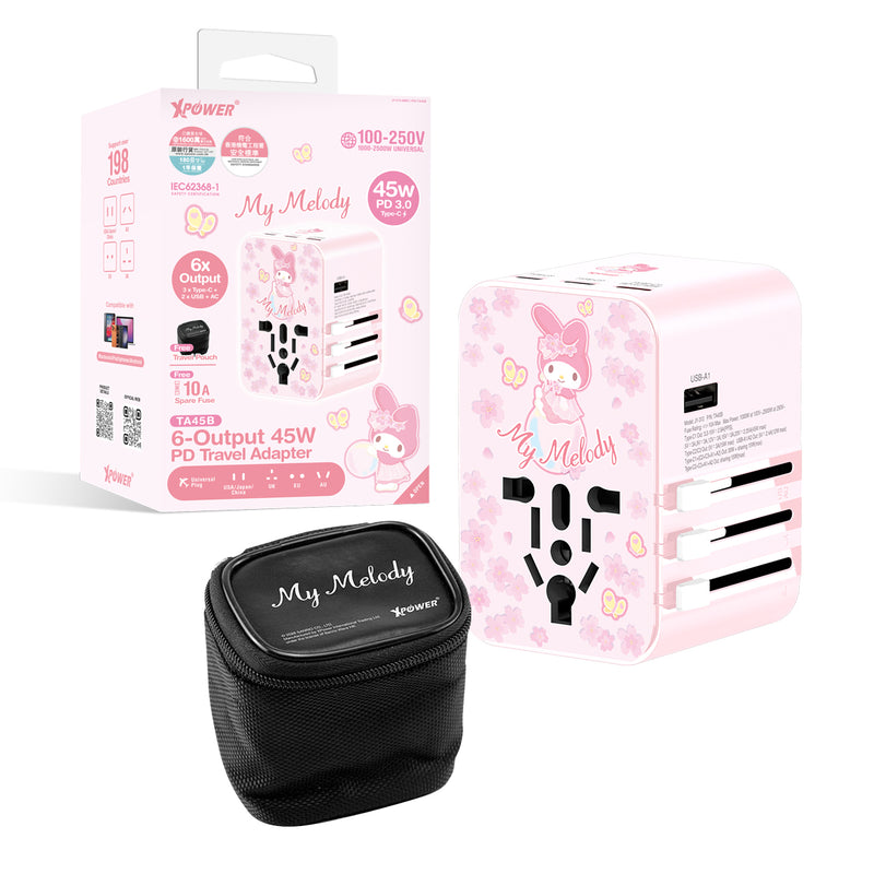 XPower x Sanrio My Melody TA45B 45W 6输出 PD3.0/PPS快充旅行充电器(mm2)