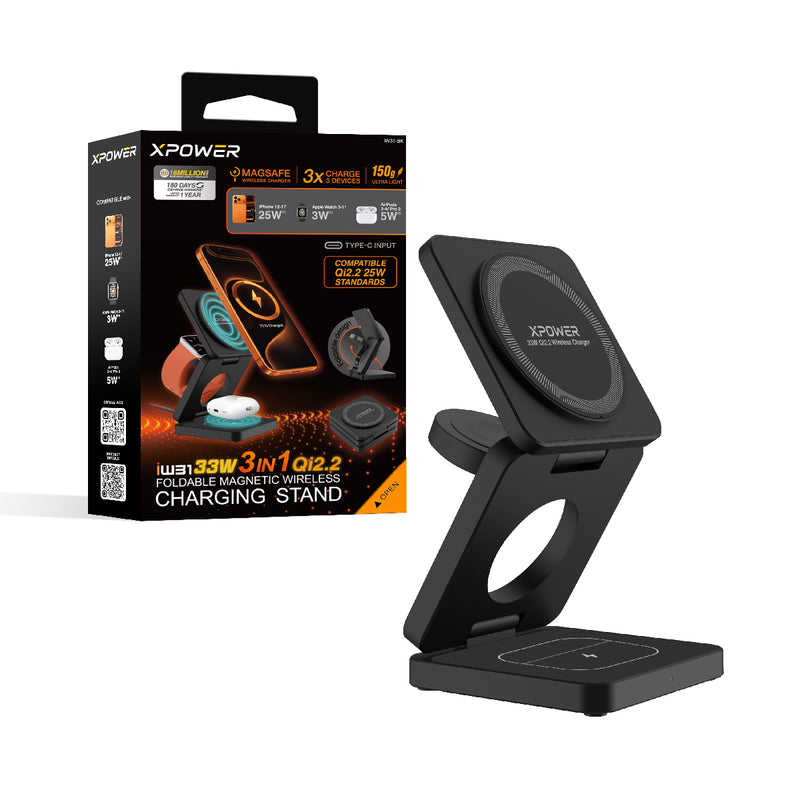 XPower 第二代 iw31 33W 3合1 Qi2.2 MagSafe可摺疊無線充電座