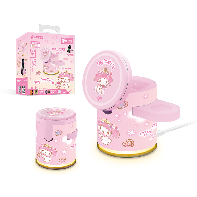 XPower x Sanrio My Melody GE1 Qi2迷你掌心5合1 MagCharge 15W磁吸无线充电座