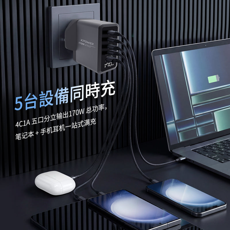 (预售产品)XPower 5输出 PD 3.1 Gan数显充电器 170W   028
