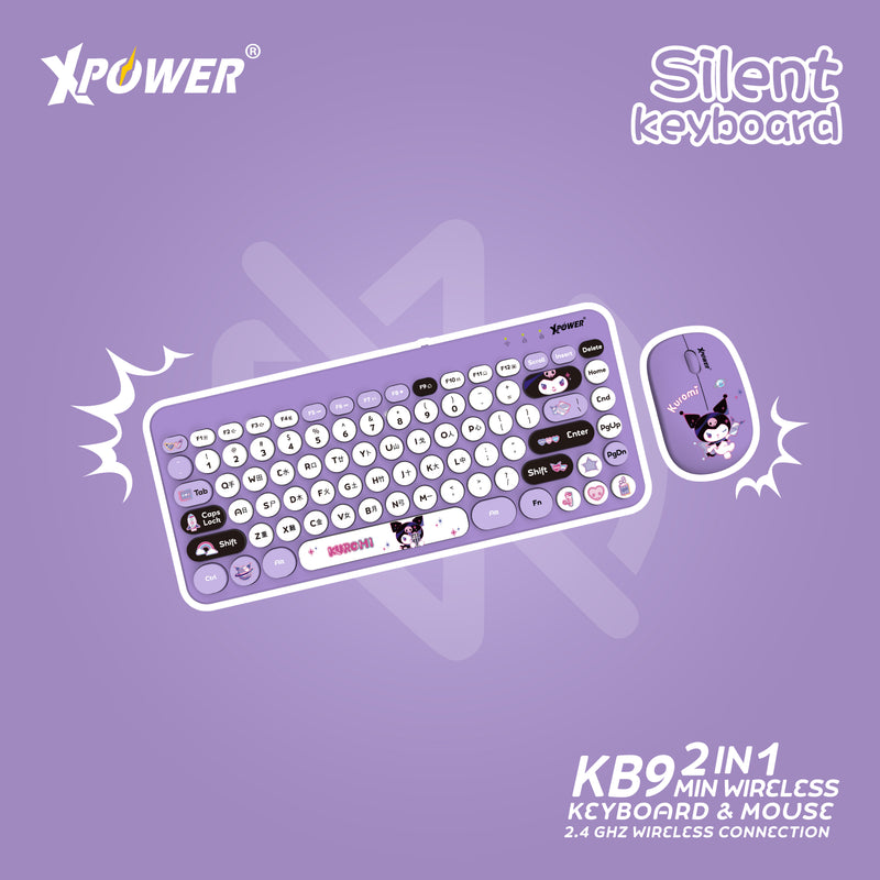 (預售產品)XPower x Sanrio Kuromi KB9 2合1 2.4G 無線鍵盤滑鼠套裝