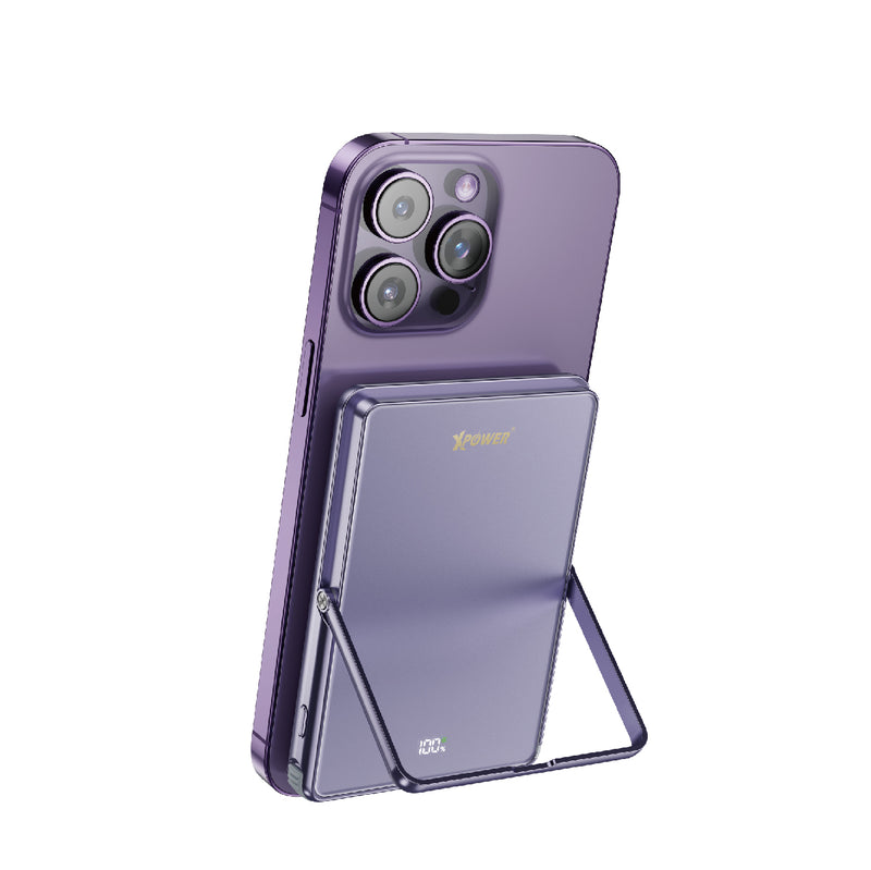 (隨機顏色)(外殼不完美)XPower M10K2 5合1鋅合金支架數顯  10000mAh PD3.0+QI2 磁吸移動電源