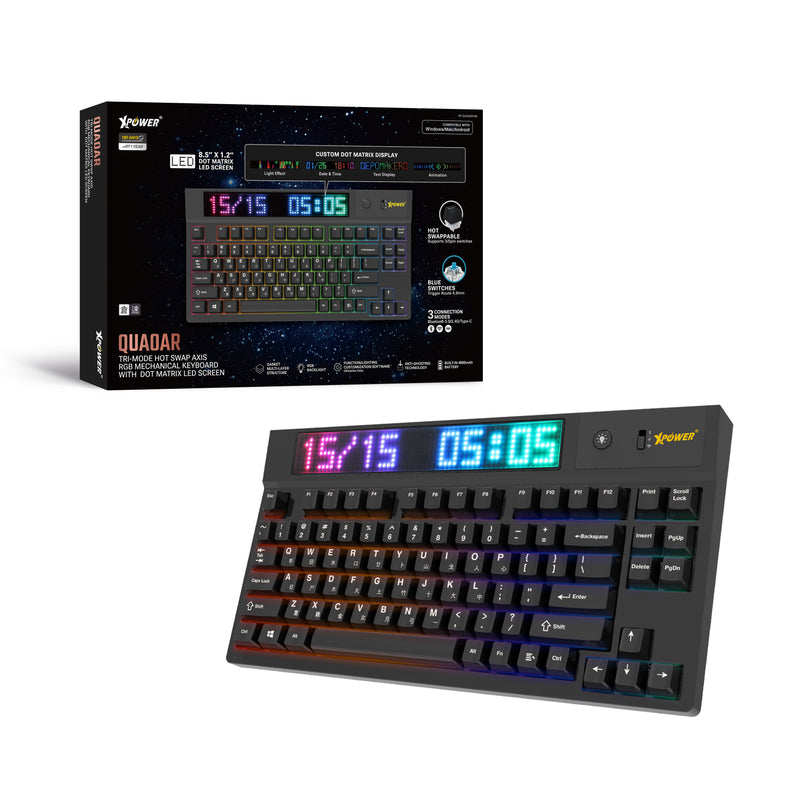 XPower Quaoar Triple-Mode Hot-Swappable Mechanical Keyboard with LED Dot Matrix Screen