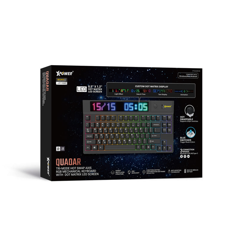 XPower Quaoar Triple-Mode Hot-Swappable Mechanical Keyboard with LED Dot Matrix Screen