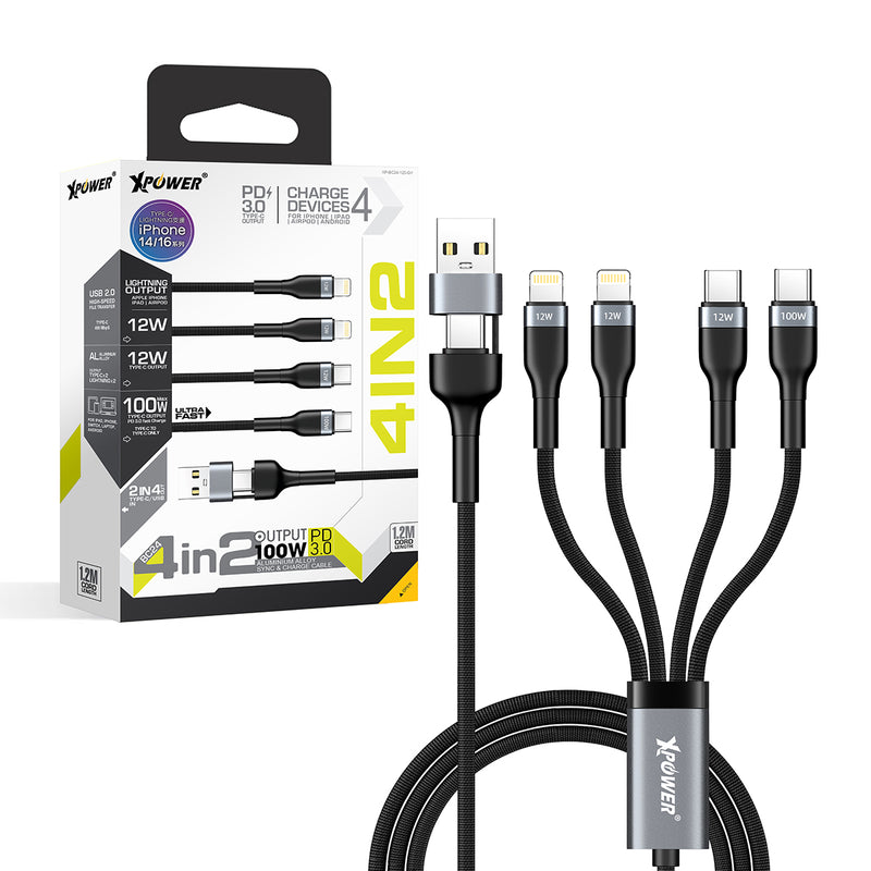 XPower BC24  8合1 2出4 100W PD3.0  鋁合金傳輸快速充電線 (1.2M)
