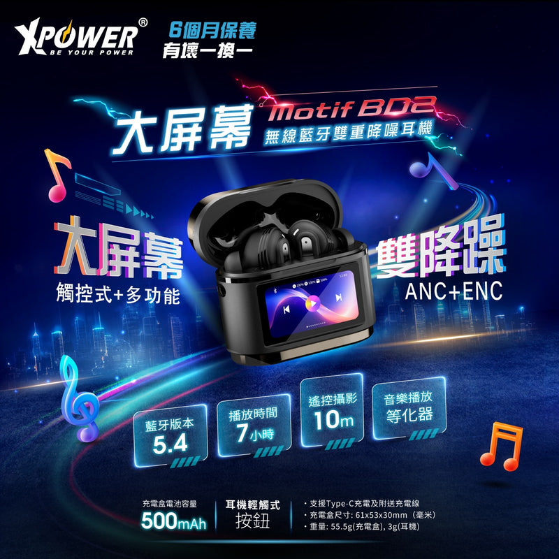 XPower Motif BD2 大屏幕無線藍牙雙重降噪耳機