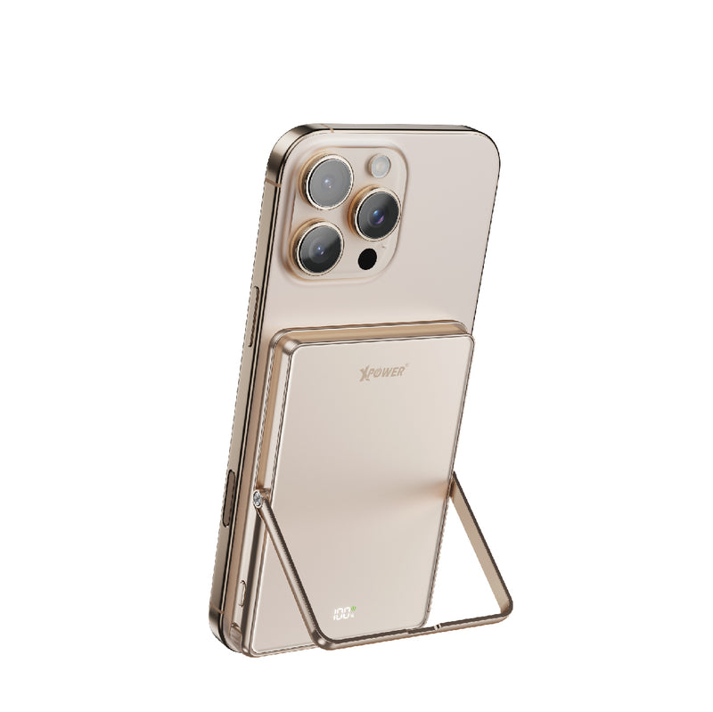 (隨機顏色)(外殼不完美)XPower M10K2 5合1鋅合金支架數顯  10000mAh PD3.0+QI2 磁吸移動電源