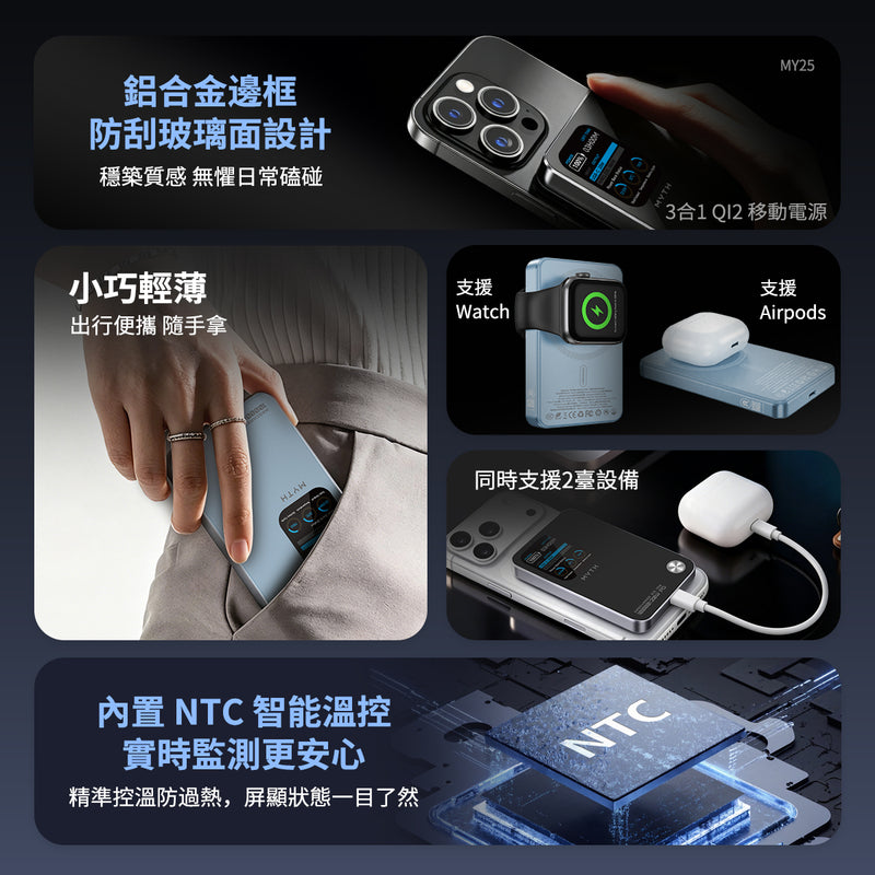 (3C可追溯二維碼)Myth MY25  3合1 PD20W Q12移動電源10000mAh 磁吸15 | 1.8寸特大TFT顯示屏