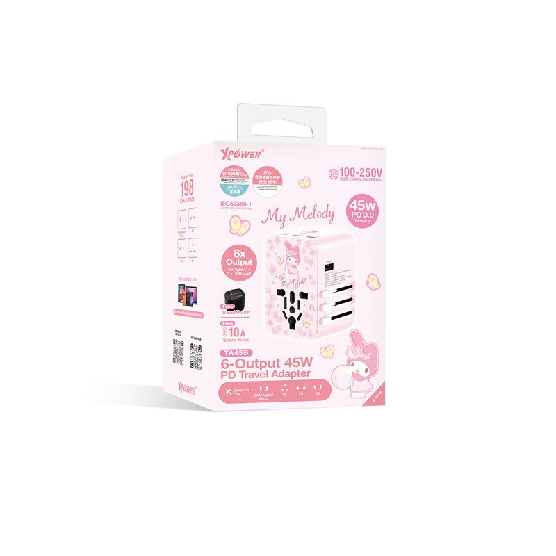 XPower x Sanrio My Melody TA45B 45W 6输出 PD3.0/PPS快充旅行充电器(mm2)