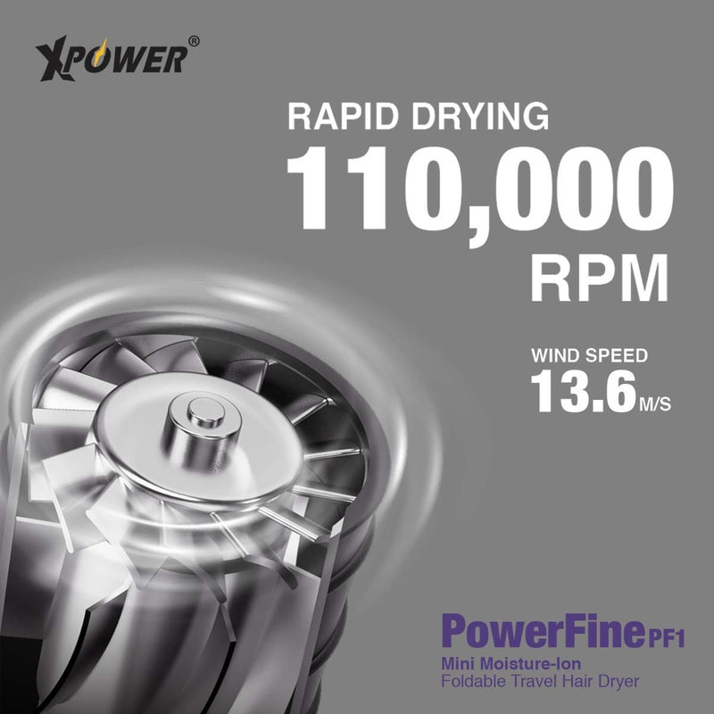 XPower POWERFINE PF1 极致轻巧可折叠100-240V负离子护发旅行风筒