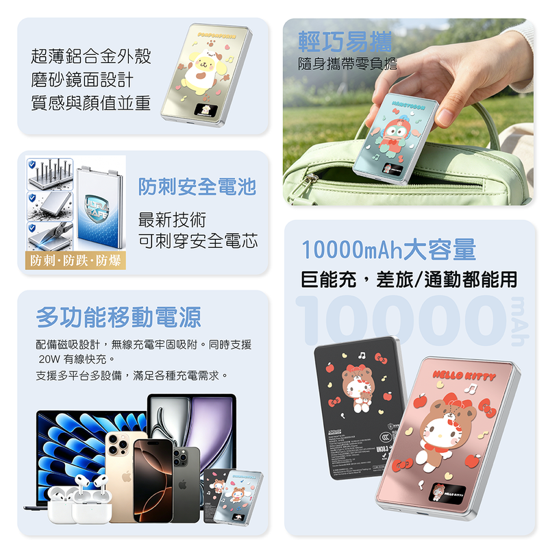 (3C可追溯二維碼)XPower x Sanrio Hangyodon Sanrio MagDiaita2 (MDT2) 第二代彩屏顯示鋁合金 10000mAh 磁吸行動電源第一批數量已售罄，下一批預計8月尾到貨