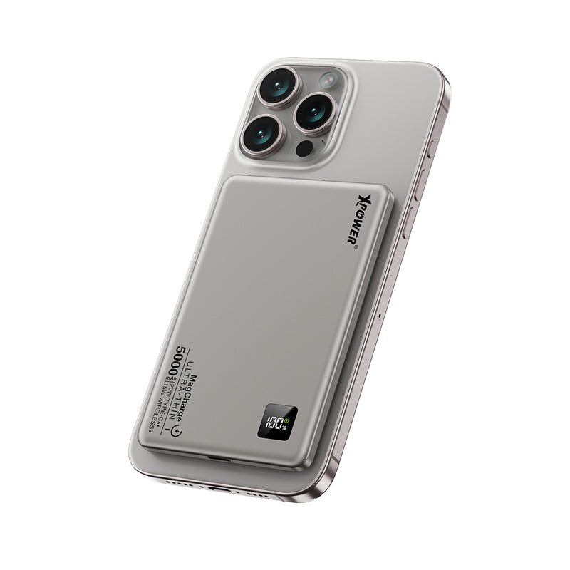(隨機顏色)XPower M5K 3合1鋁合金數顯 5000mAh PD3.0+磁吸無線外置充電器(隨機顏色)