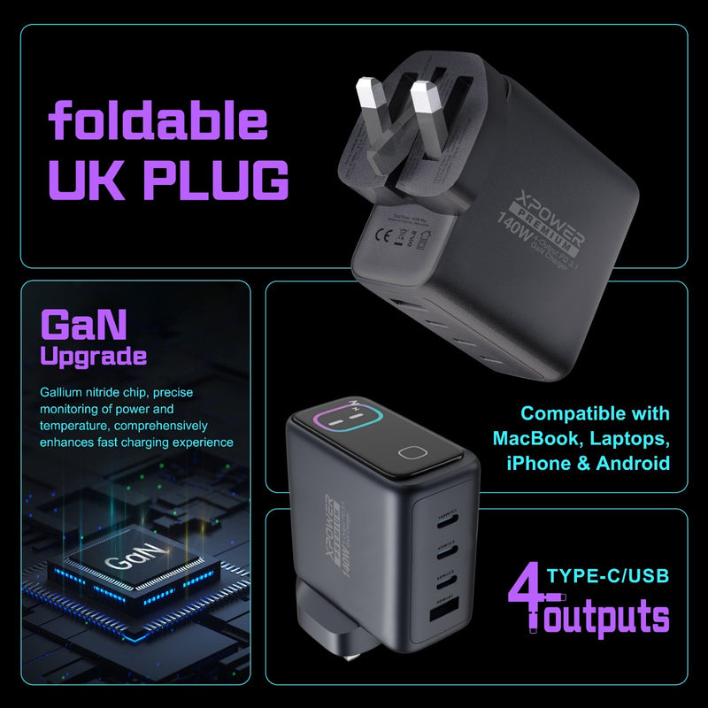 XPower PREMIUM 最新 X140Pro 140W GaN充電器 X140 (送 240W PD 1米 Type-C 快充線)