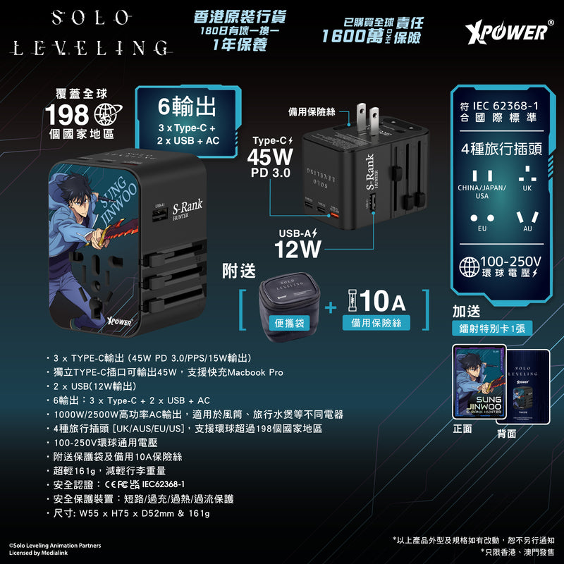 XPower x 我独自升级 45W PD/PPS 6输出GaN旅行充电器 TA45B