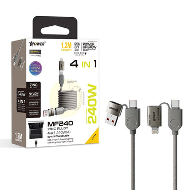 XPower MF240 1.2M 磁吸收納 4合1鋅合金 240W高速傳輸充電線