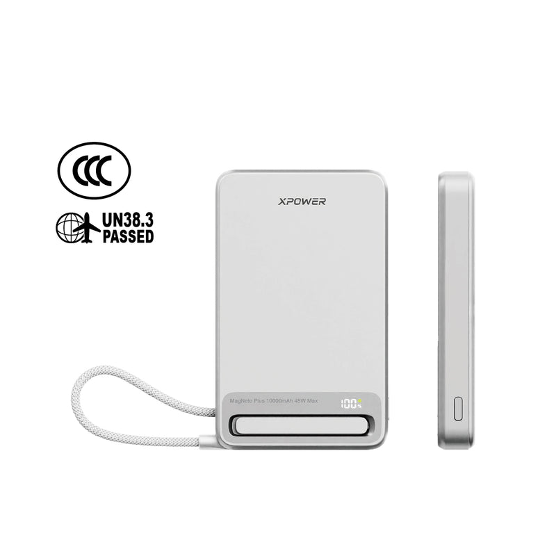 (3C可追溯二維碼)XPower MagNetoPlus Q10 Pro鋁合金10000mAh 45W PD3.0支架內置線及數顯QI2磁吸移動電源
