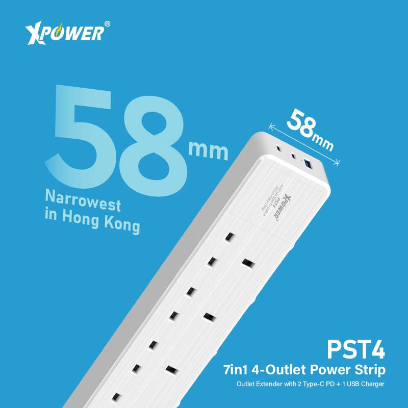 XPower PST4 58mm 3米線長 7輸出PD 3.0獨立開關4頭拖板
