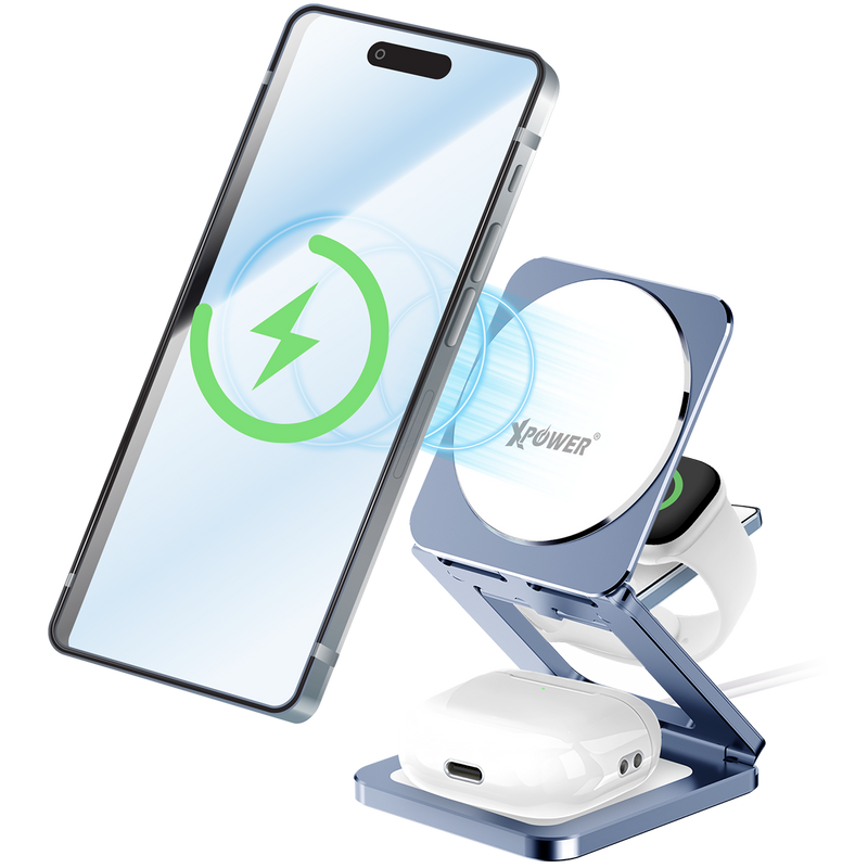 XPower WLS24 全球最薄鋁合金 3合1 Qi2 折疊式磁吸無線充電座