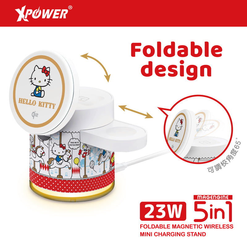 XPower x Sanrio Hello Kitty GE1 Qi2迷你掌心5合1 MagCharge 15W磁吸無線充電座