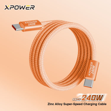 XPower CC240 240W 1.2米 鋅合金超速傳輸充電線(橙色)