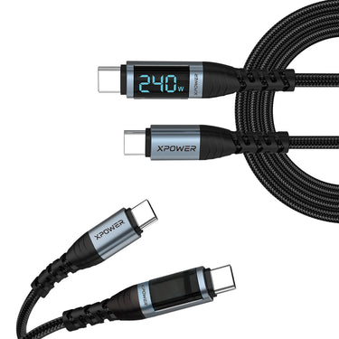 (預售產品)XPower 第二代YC092 1.0/2.0M LED顯示 240W鋁合金高速傳輸尼龍充電線 Type-C>Type-C線