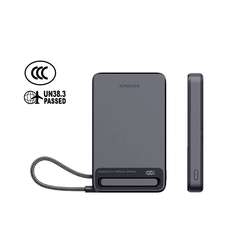 (3C可追溯二維碼)XPower MagNetoPlus Q10 Pro鋁合金10000mAh 45W PD3.0支架內置線及數顯QI2磁吸移動電源