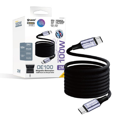 XPower OE100 1/2M 磁吸收納鋅合金100W高速傳輸充電線