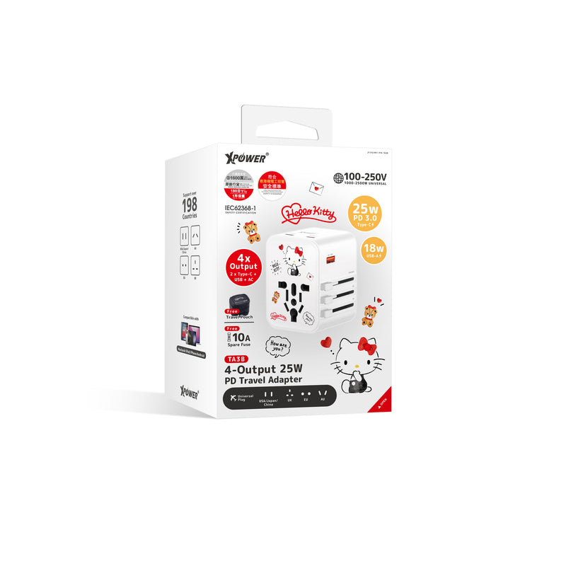 XPower x Sanrio Hello Kitty TA3B 25W 4输出 PD3.0/PPS旅行充电器