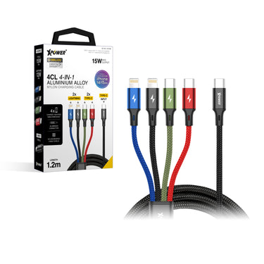 XPower 4CL 1.2M 4合1鋁合金高速充電編織線