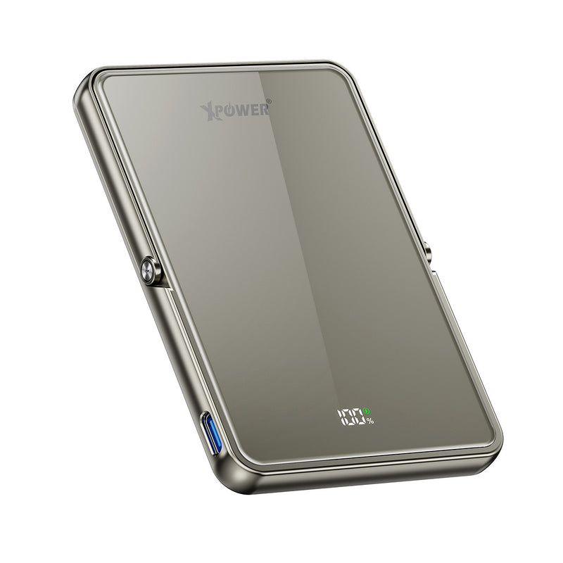 (隨機顏色)(外殼不完美)XPower M5K2 5合1鋅合金支架數顯 5000mAh PD3.0+QI2 磁吸移動電源