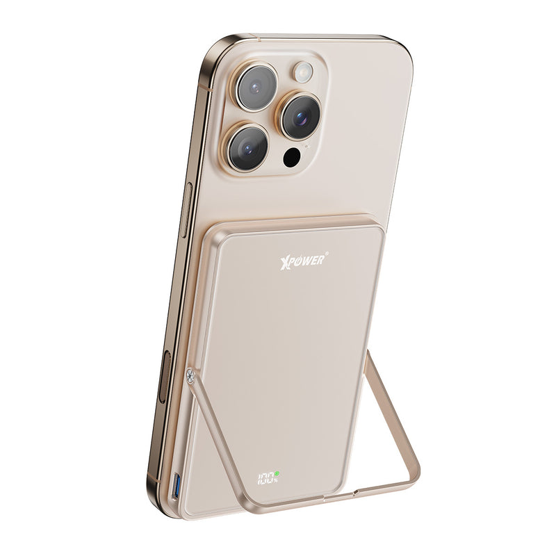 (隨機顏色)(外殼不完美)XPower M5K2 5合1鋅合金支架數顯 5000mAh PD3.0+QI2 磁吸移動電源