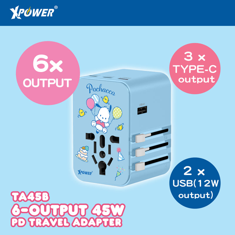 XPower x Sanrio Pochacco TA45B 45W 6输出 PD3.0/PPS快充旅行充电器
