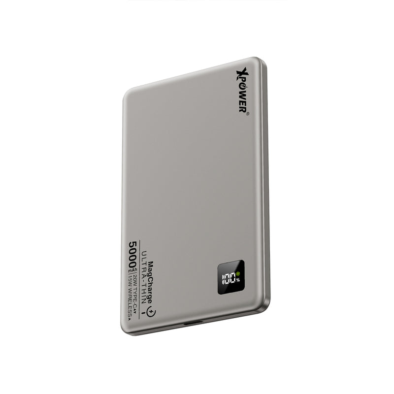 (隨機顏色)XPower M5K 3合1鋁合金數顯 5000mAh PD3.0+磁吸無線外置充電器(隨機顏色)