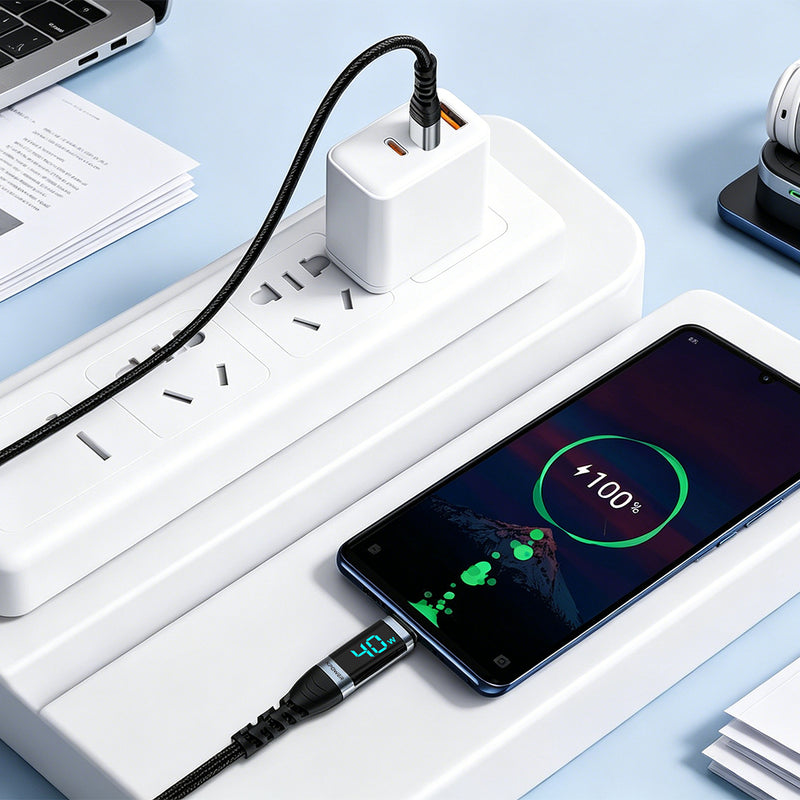 (預售產品)XPower 第二代YC092 1.0/2.0M LED顯示 240W鋁合金高速傳輸尼龍充電線 Type-C>Type-C線