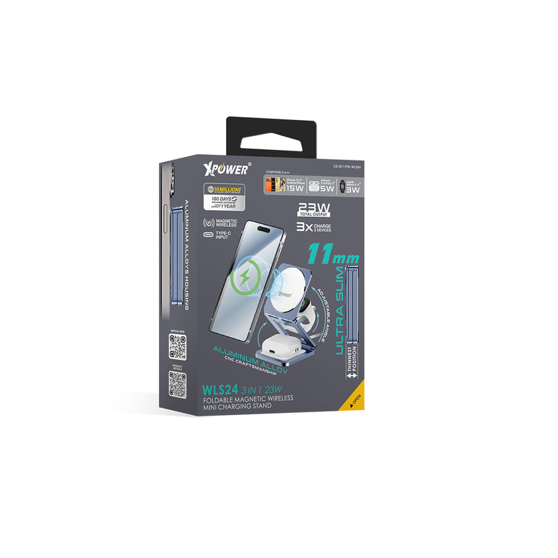 XPower WLS24 全球最薄鋁合金 3合1 Qi2 折疊式磁吸無線充電座
