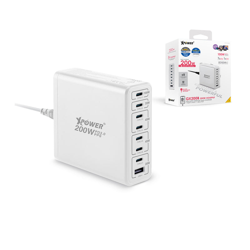 XPower GX200B 200W 8輸出 PD3.0/PPS 桌上型GaN充電器