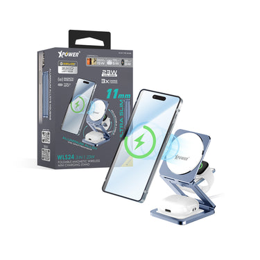 XPower WLS24 全球最薄鋁合金 3合1 Qi2 折疊式磁吸無線充電座