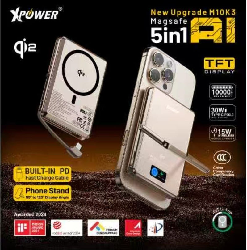 (3C可追溯二維碼)XPower M1 Ultra半固態3C版TFT 彩屏顯示 QI2 Magcharge 10000mAh磁吸行動電源